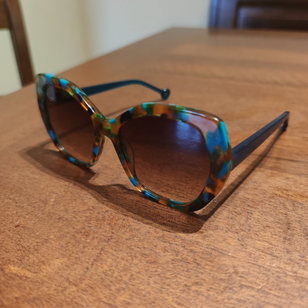 Anthropologie Ett:twa sunglasses MOD style aqua and brown
